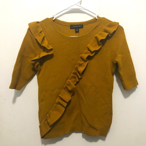 Ann Taylor Tops - NEW Ann Taylor Mustard Heavy Knit Ruffled Top S/S